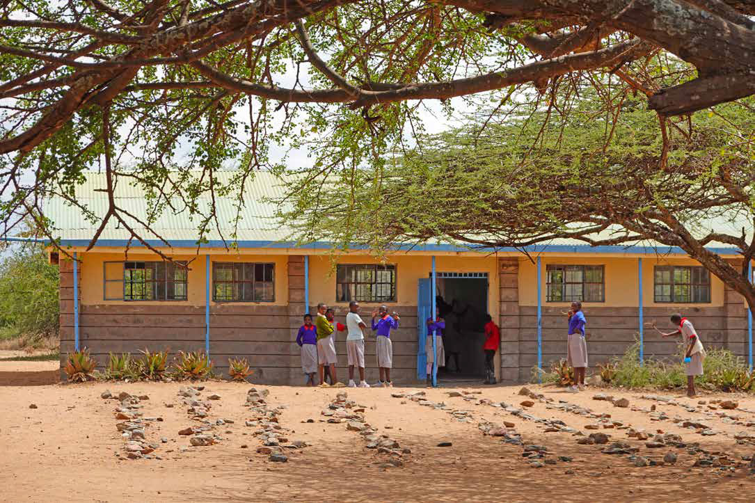Pupils outside a classroom block supported by Mpala Research Centre